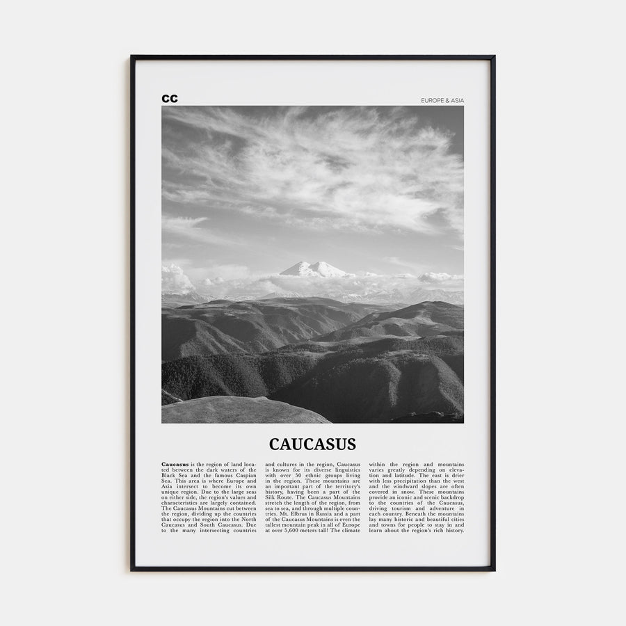 Caucasus Mountains Travel B&W Poster