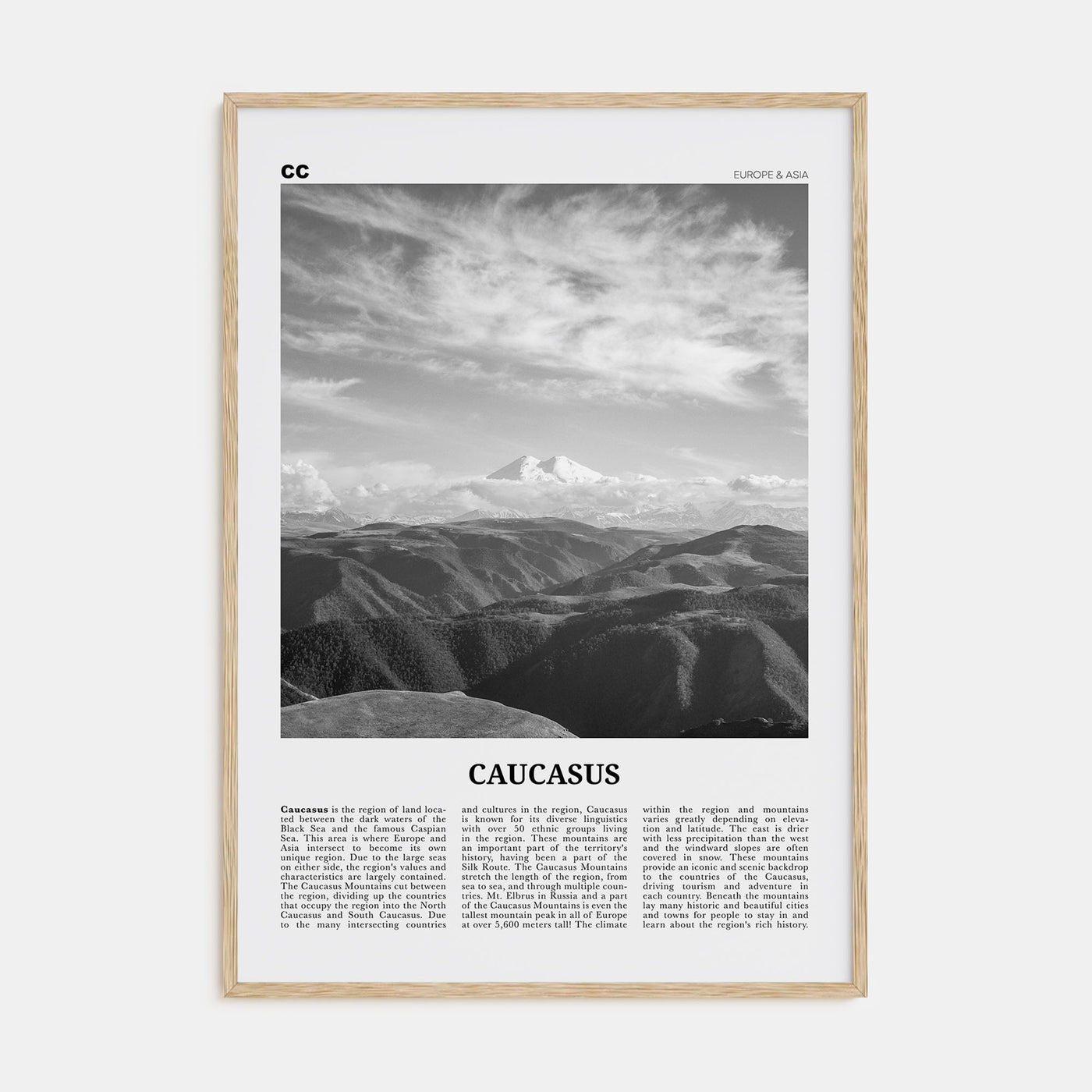 Caucasus Mountains Travel B&W Poster