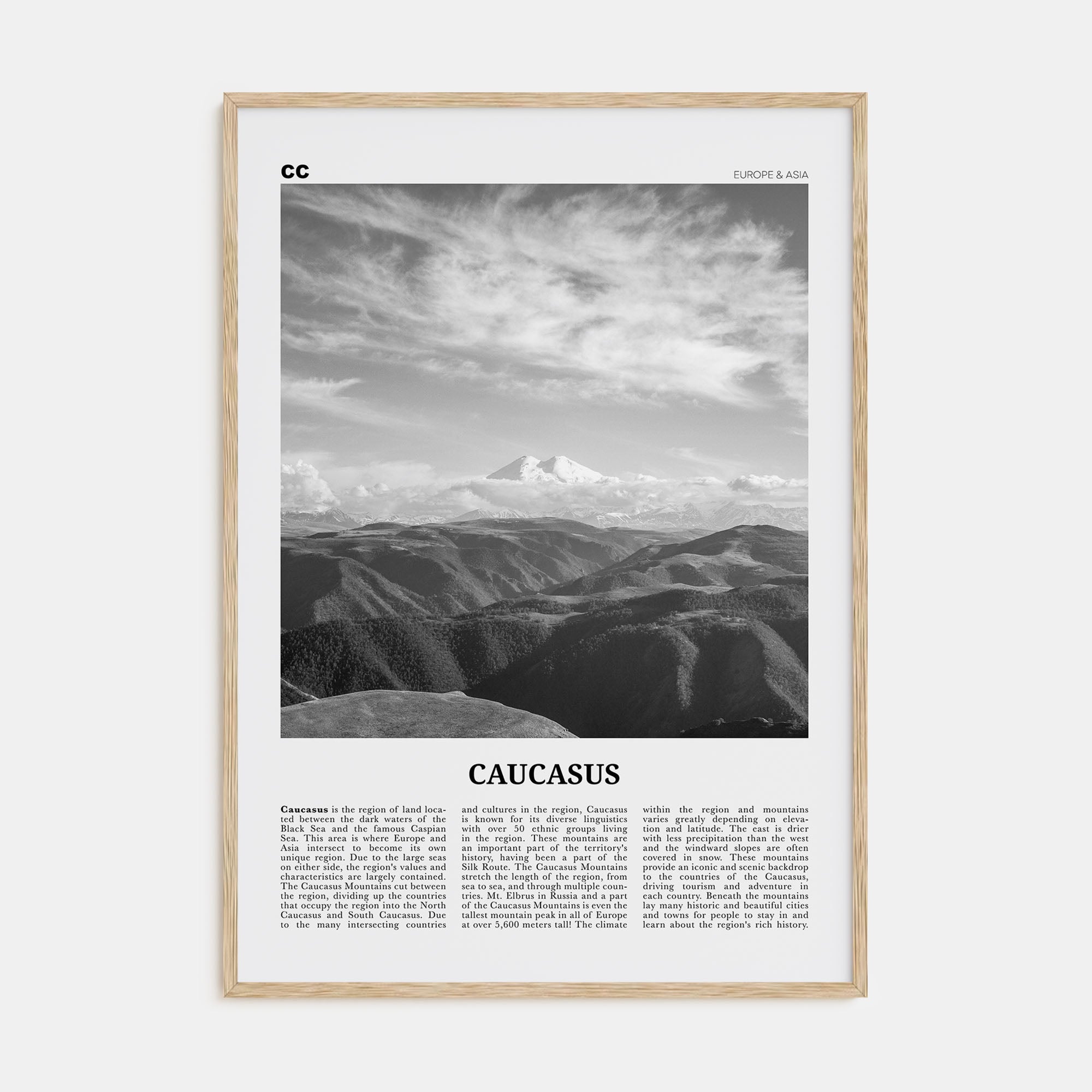Caucasus Mountains Travel B&W Poster