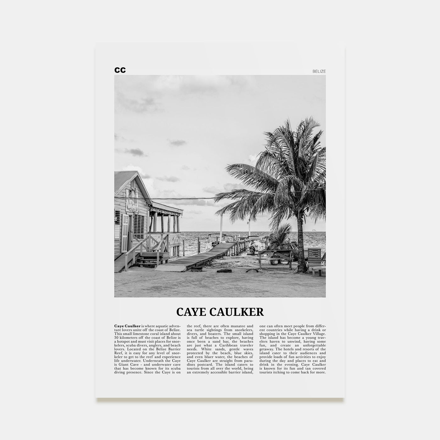 Caye Caulker Travel B&W Poster