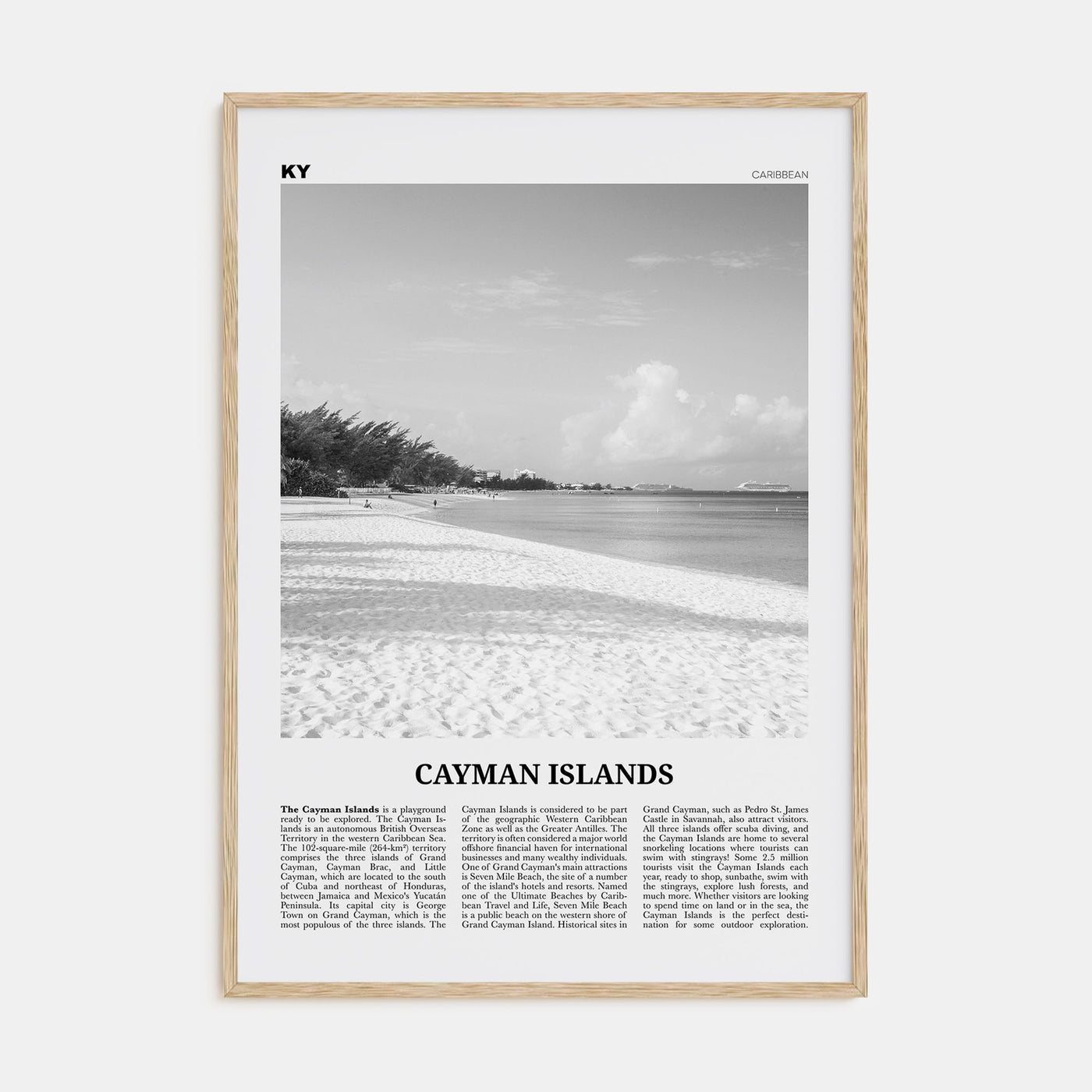 Cayman Islands Travel B&W Poster