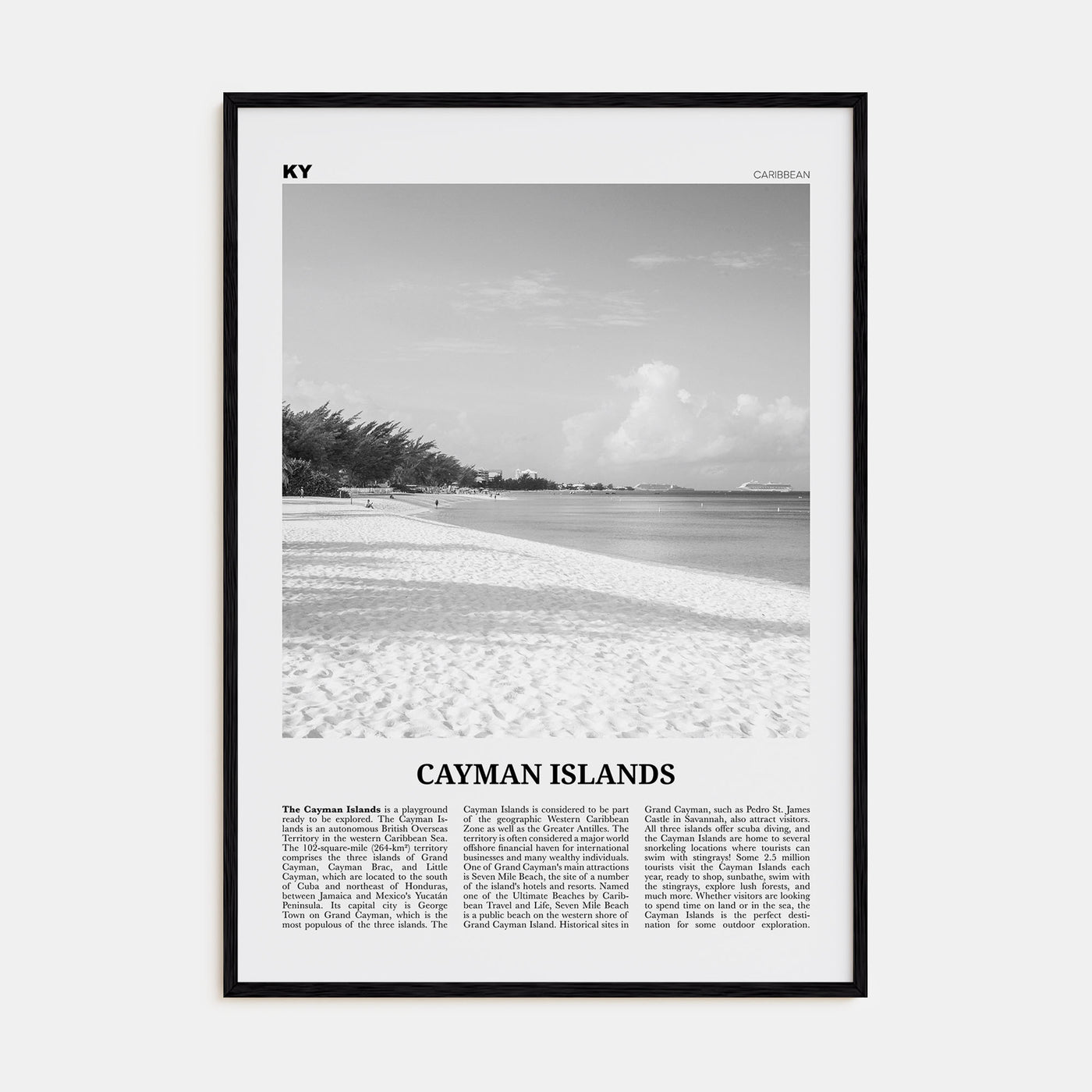 Cayman Islands Travel B&W Poster