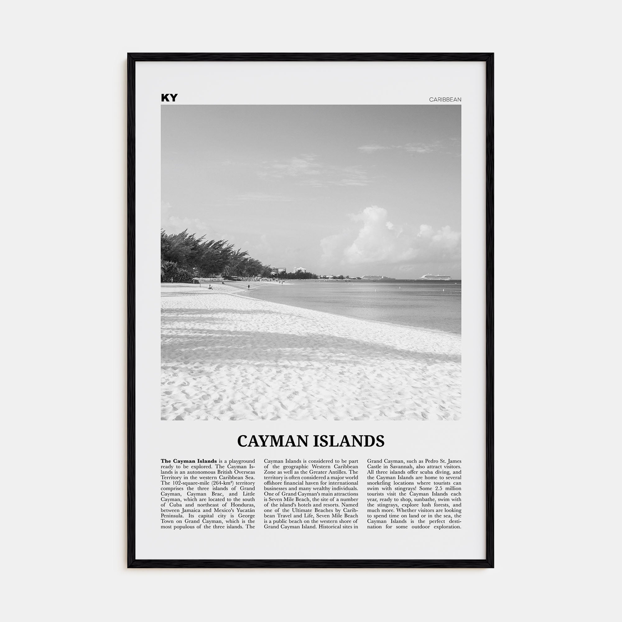 Cayman Islands Travel B&W Poster