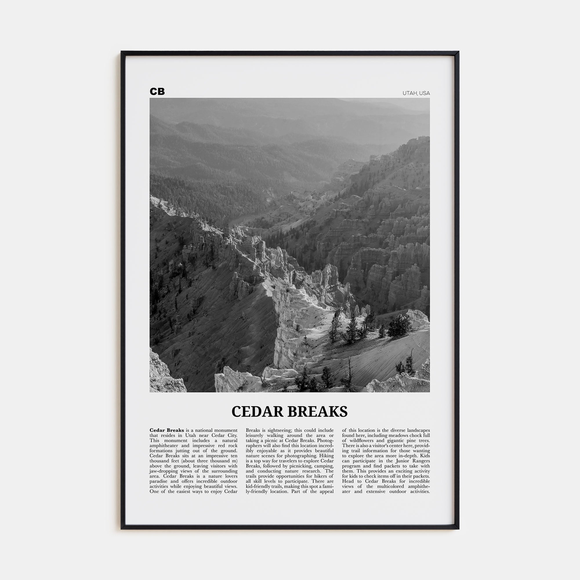 Cedar Breaks National Monument Travel B&W Poster