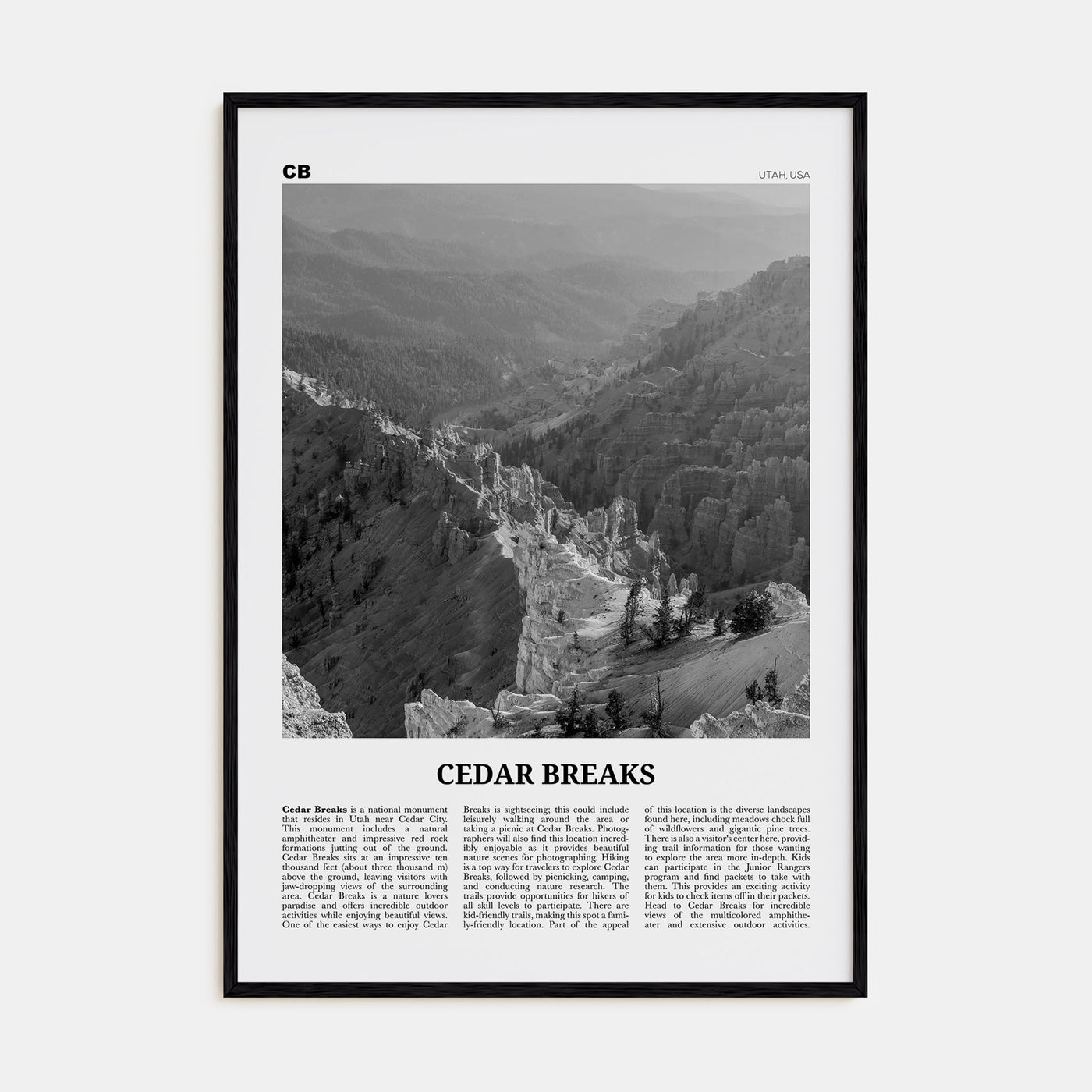 Cedar Breaks National Monument Travel B&W Poster