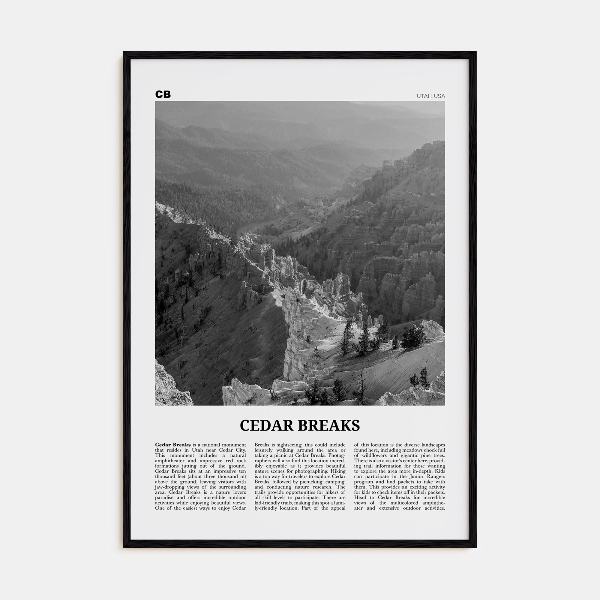 Cedar Breaks National Monument Travel B&W Poster