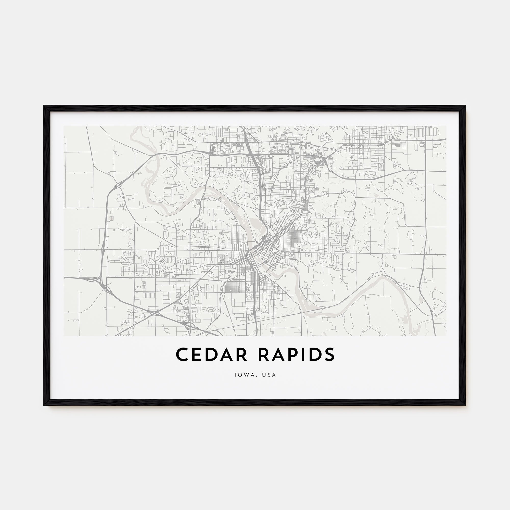 Cedar Rapids Map Landscape Poster