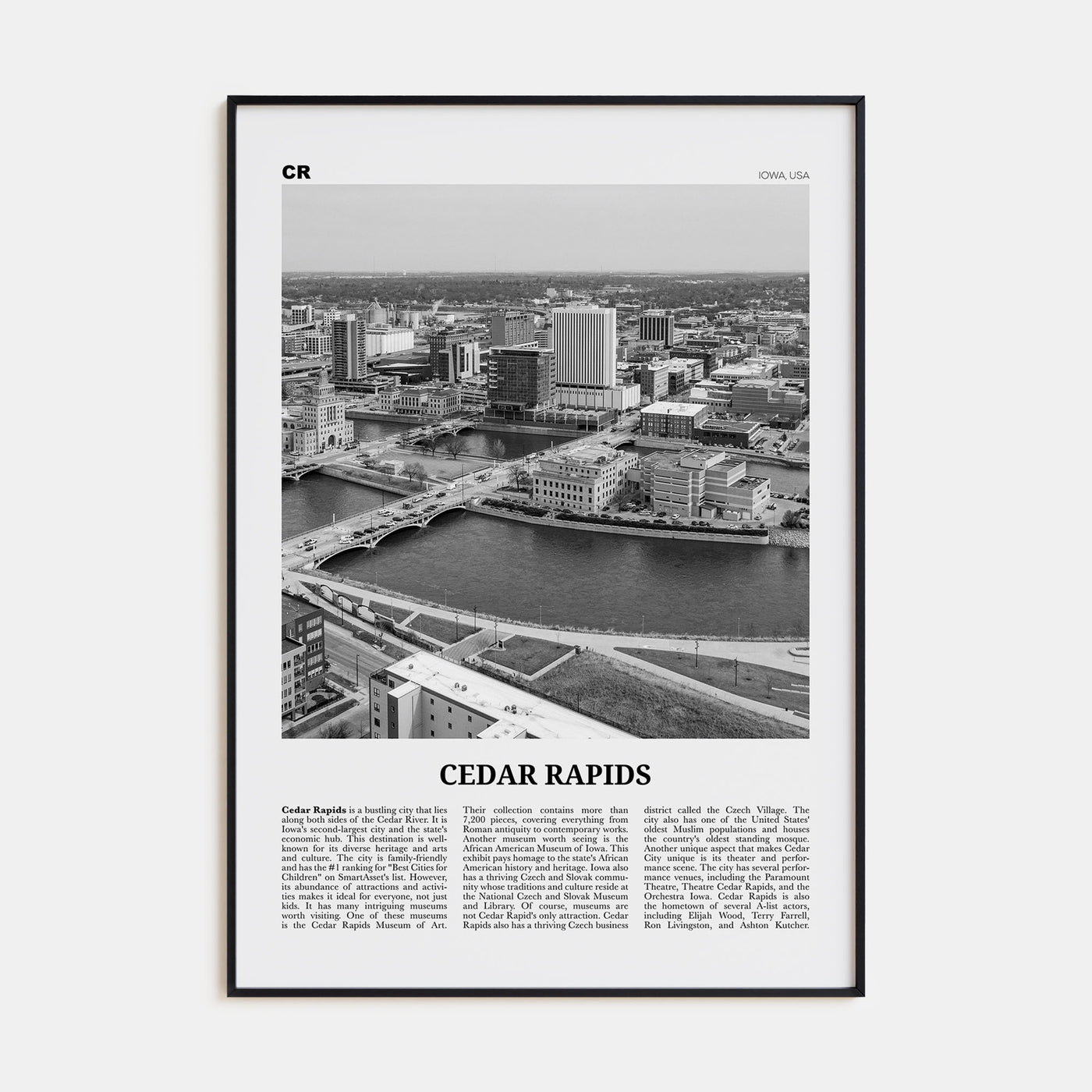 Cedar Rapids Travel B&W Poster