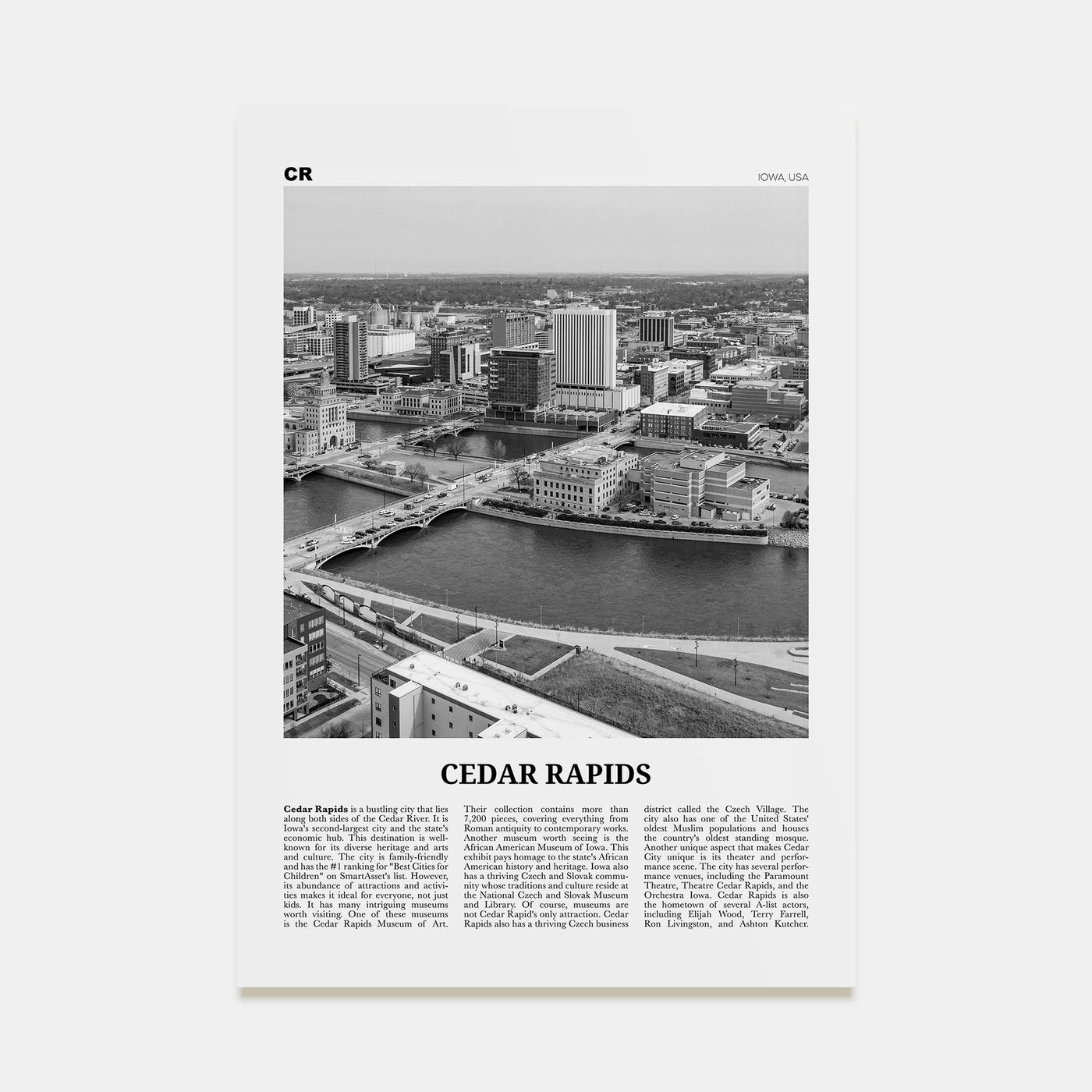 Cedar Rapids Travel B&W Poster