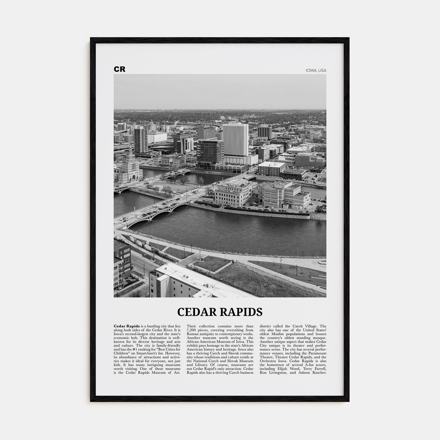 Cedar Rapids Travel B&W Poster