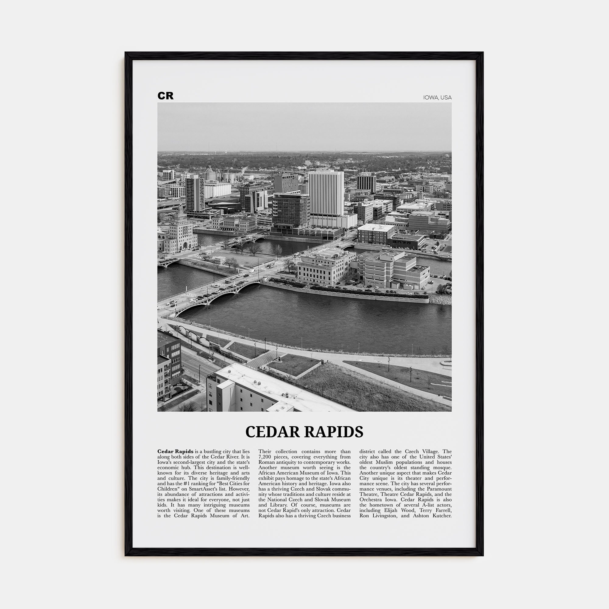 Cedar Rapids Travel B&W Poster