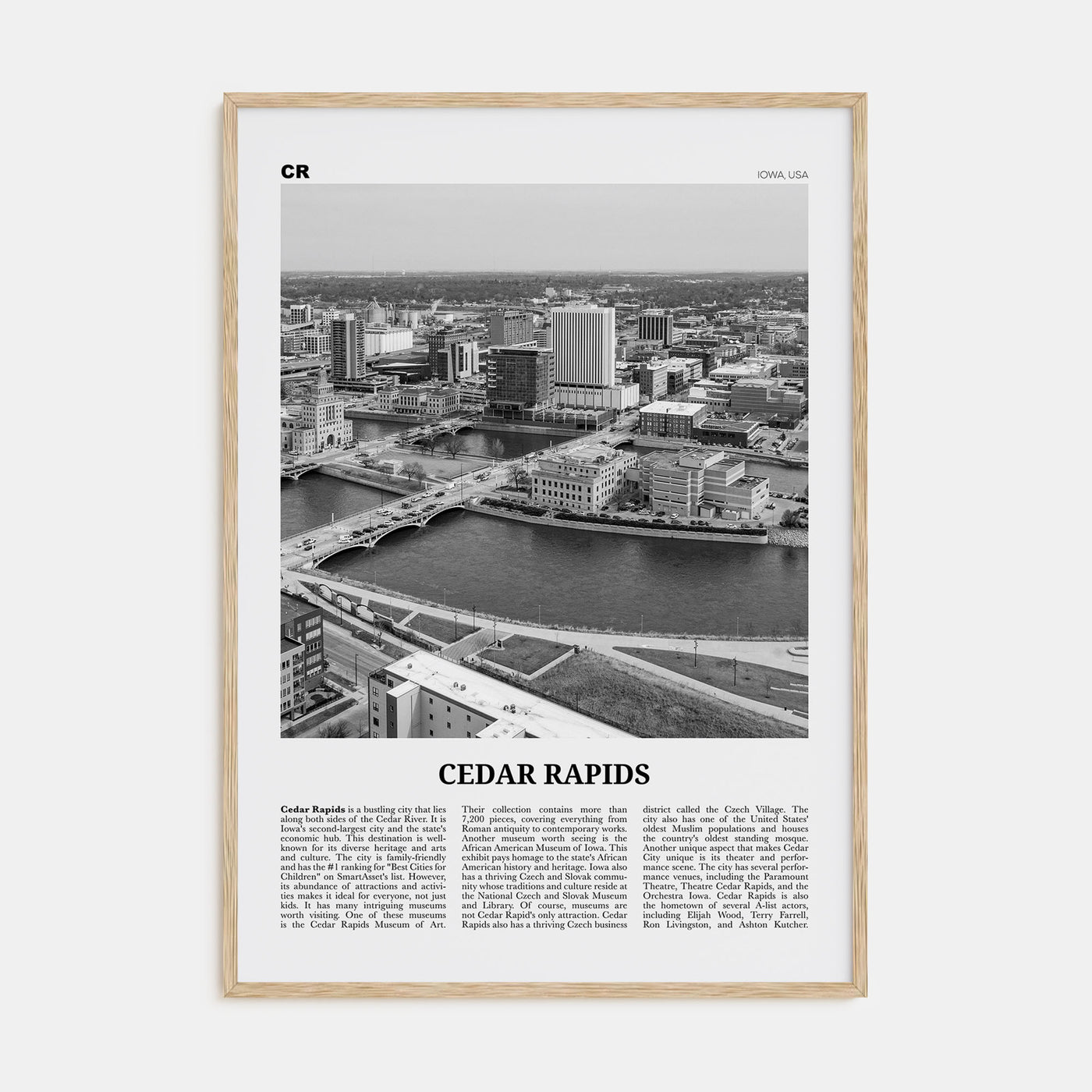 Cedar Rapids Travel B&W Poster