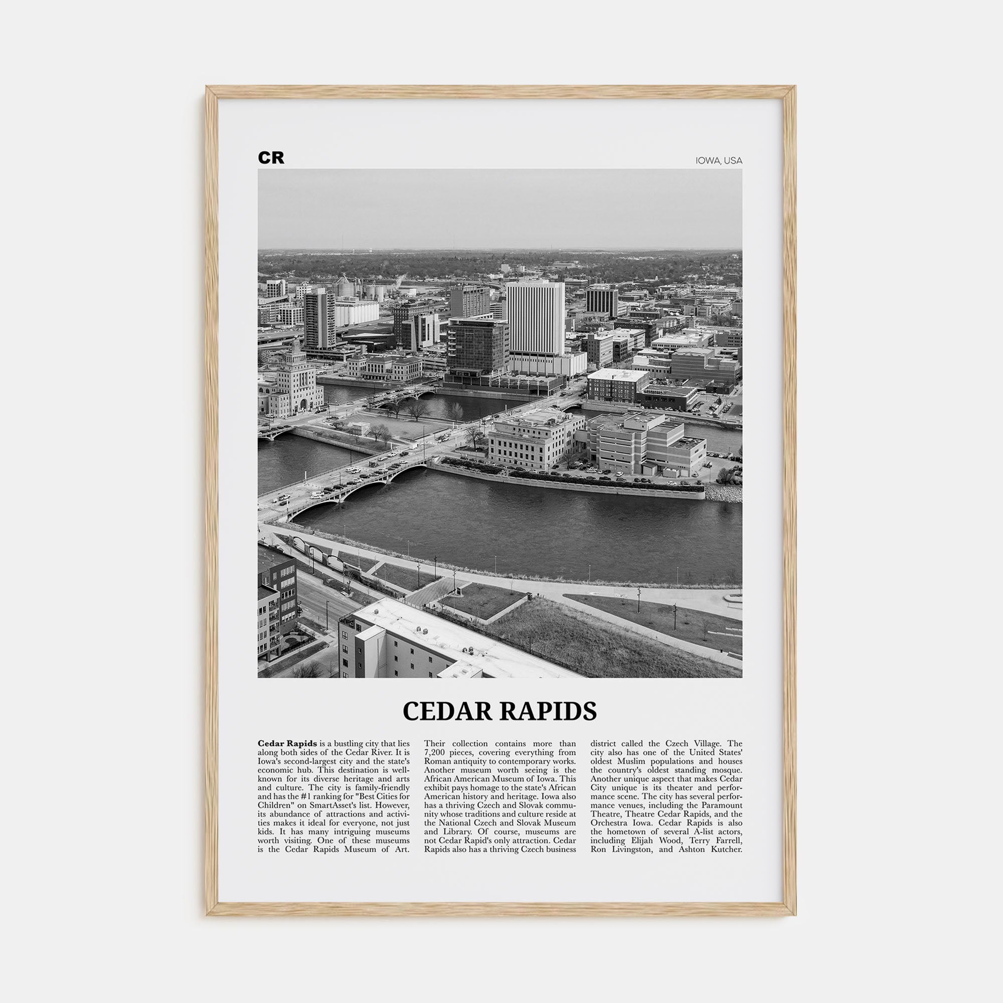 Cedar Rapids Travel B&W Poster
