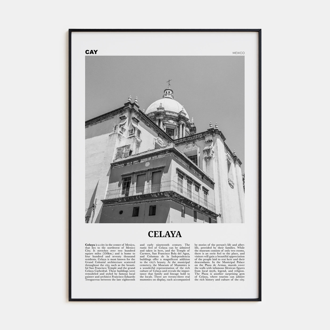 Celaya Travel B&W Poster