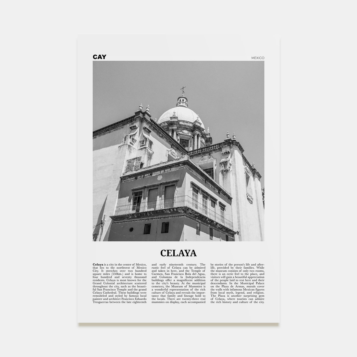 Celaya Travel B&W Poster