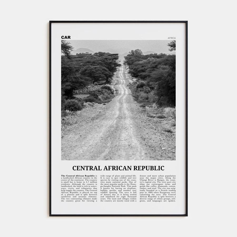 Central African Republic Travel B&W Poster