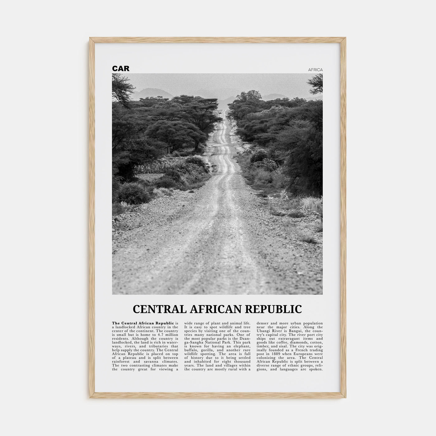 Central African Republic Travel B&W Poster