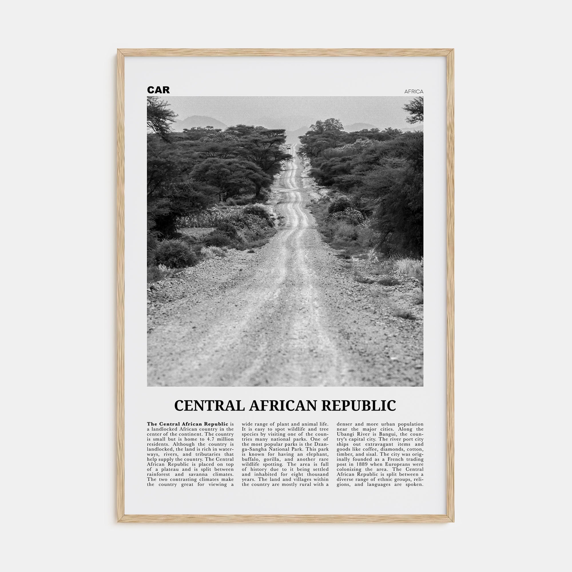 Central African Republic Travel B&W Poster