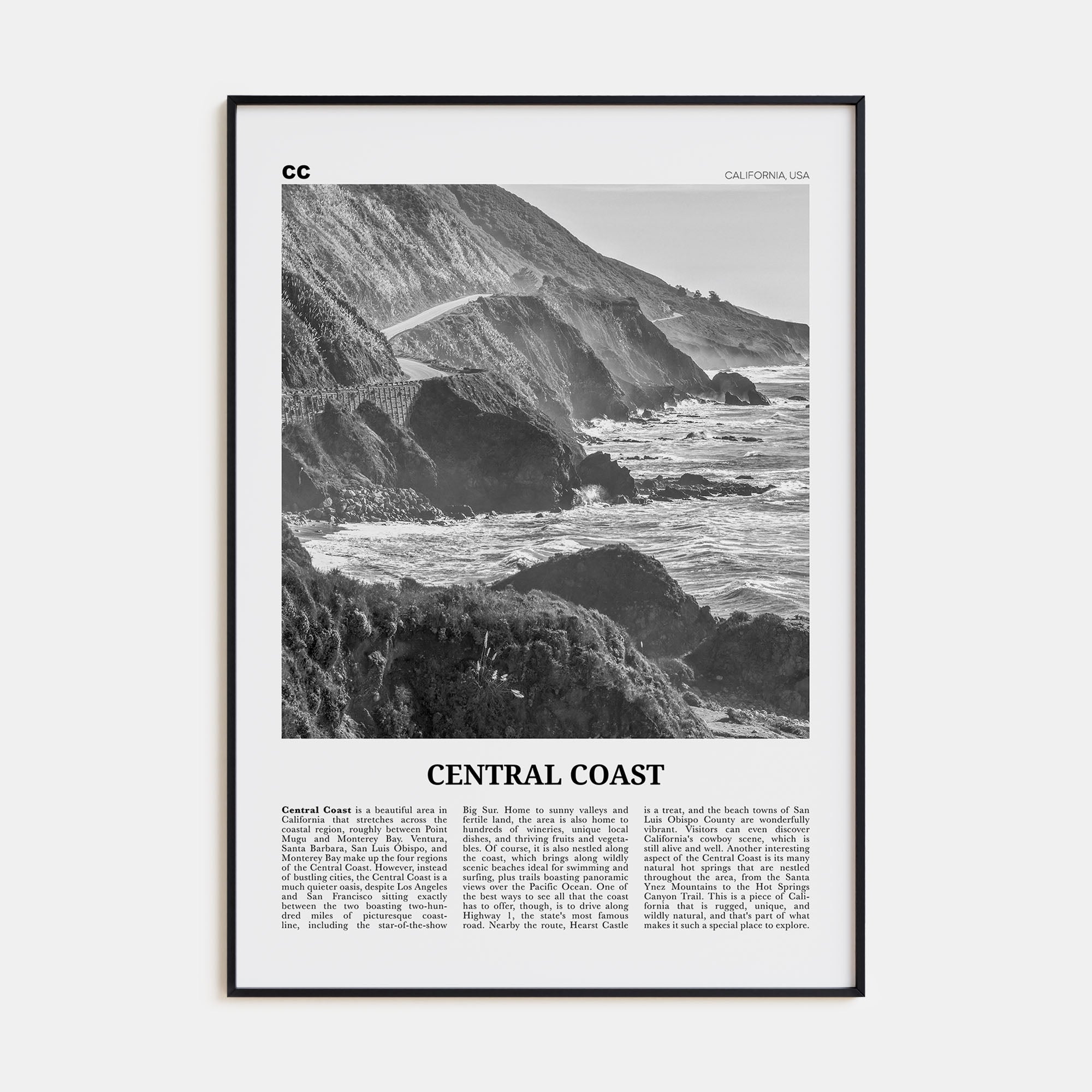 Central Coast Travel B&W Poster