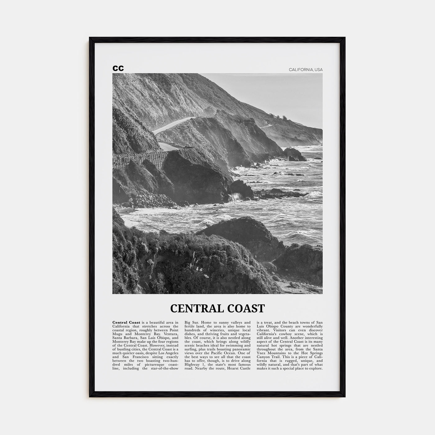 Central Coast Travel B&W Poster