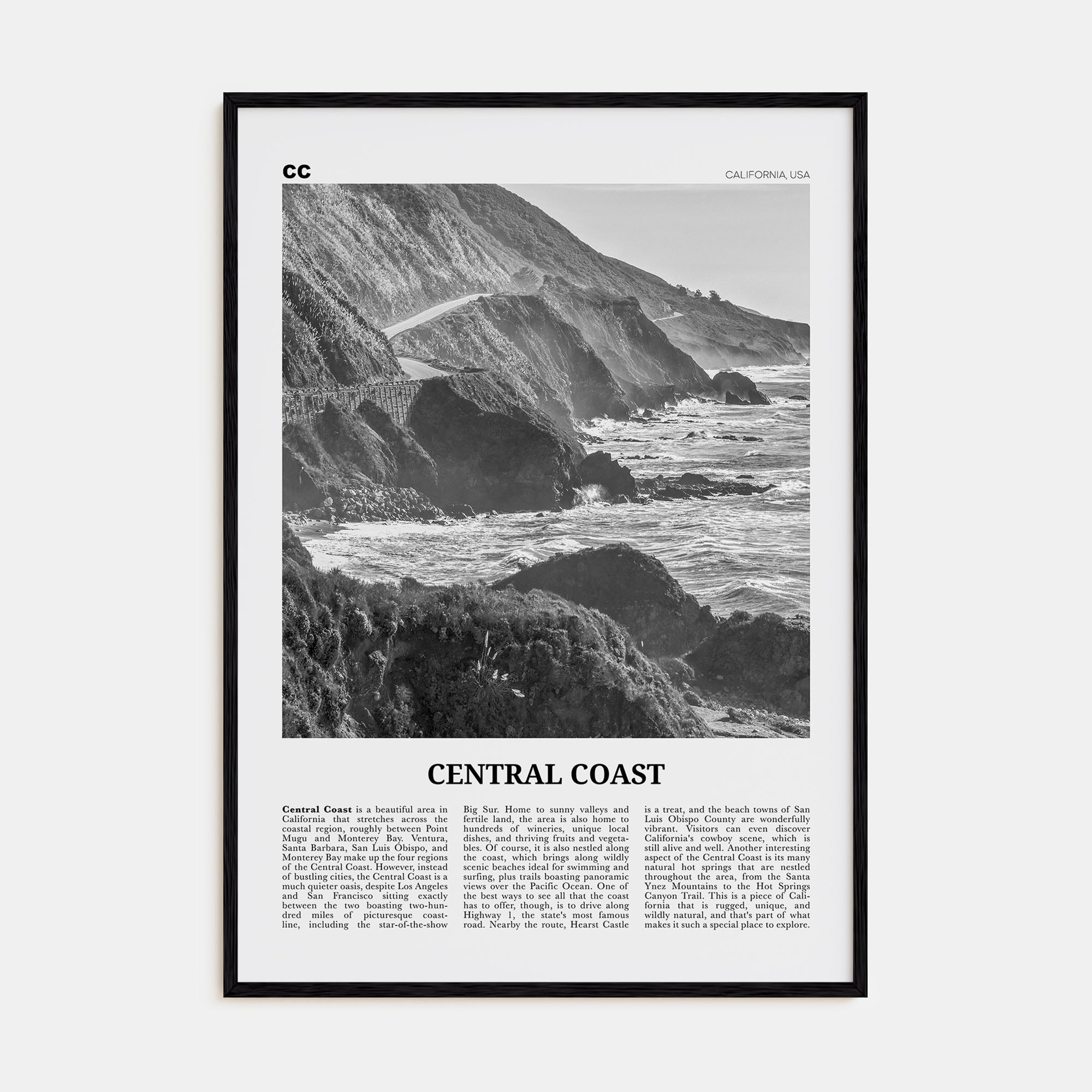 Central Coast Travel B&W Poster