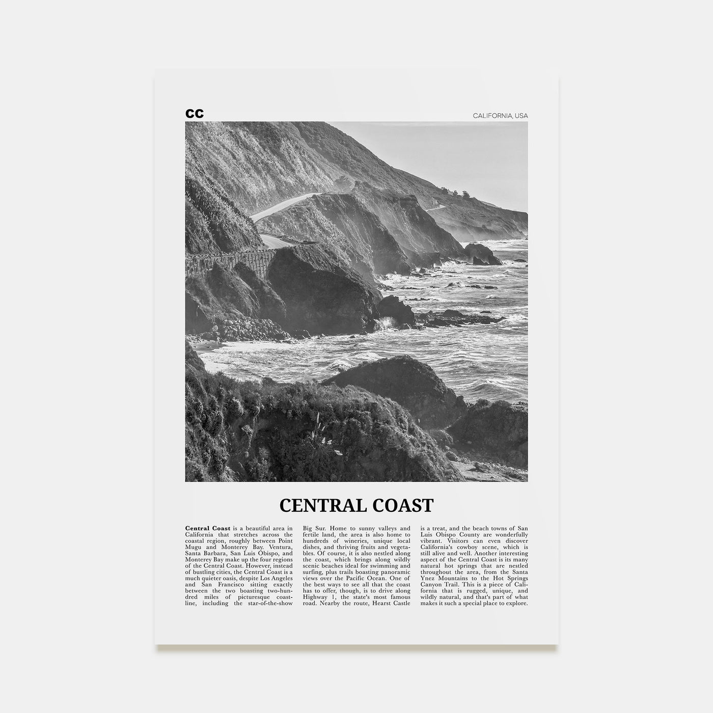 Central Coast Travel B&W Poster