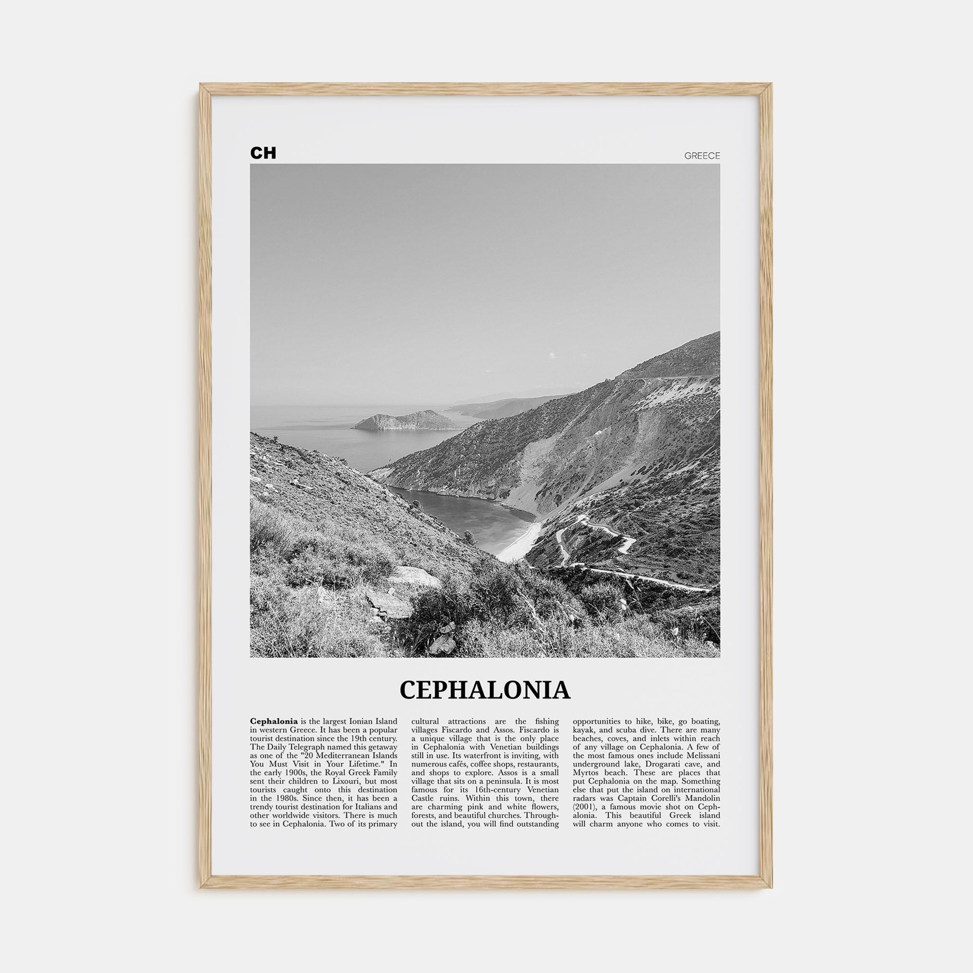 Cephalonia Travel B&W Poster