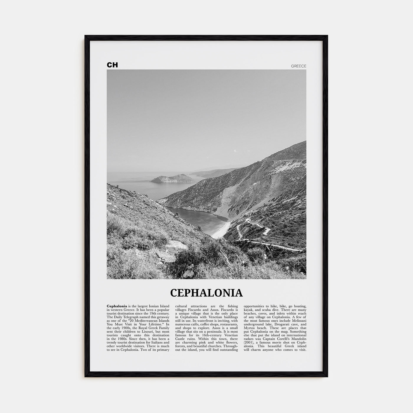 Cephalonia Travel B&W Poster
