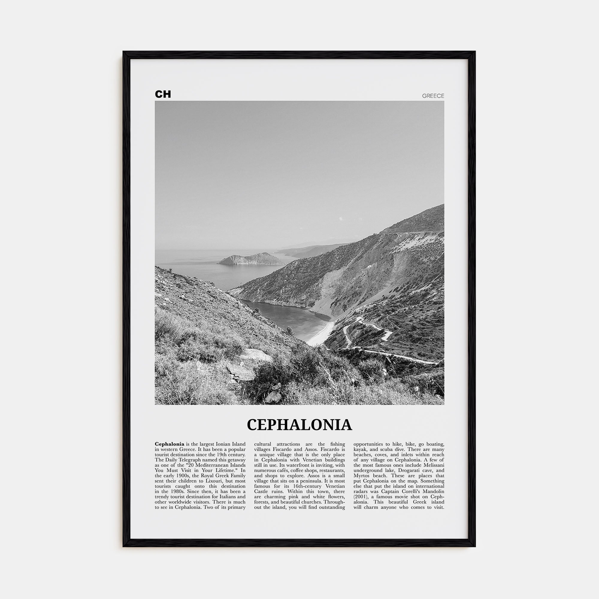 Cephalonia Travel B&W Poster