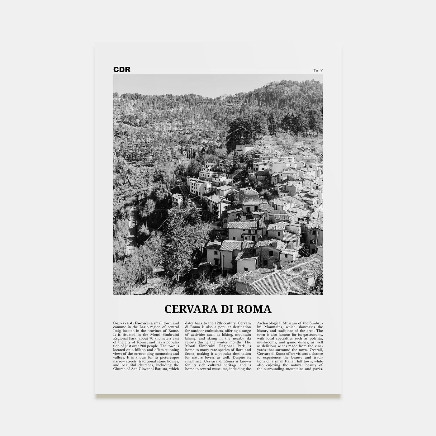 Cervara di Roma Travel B&W Poster