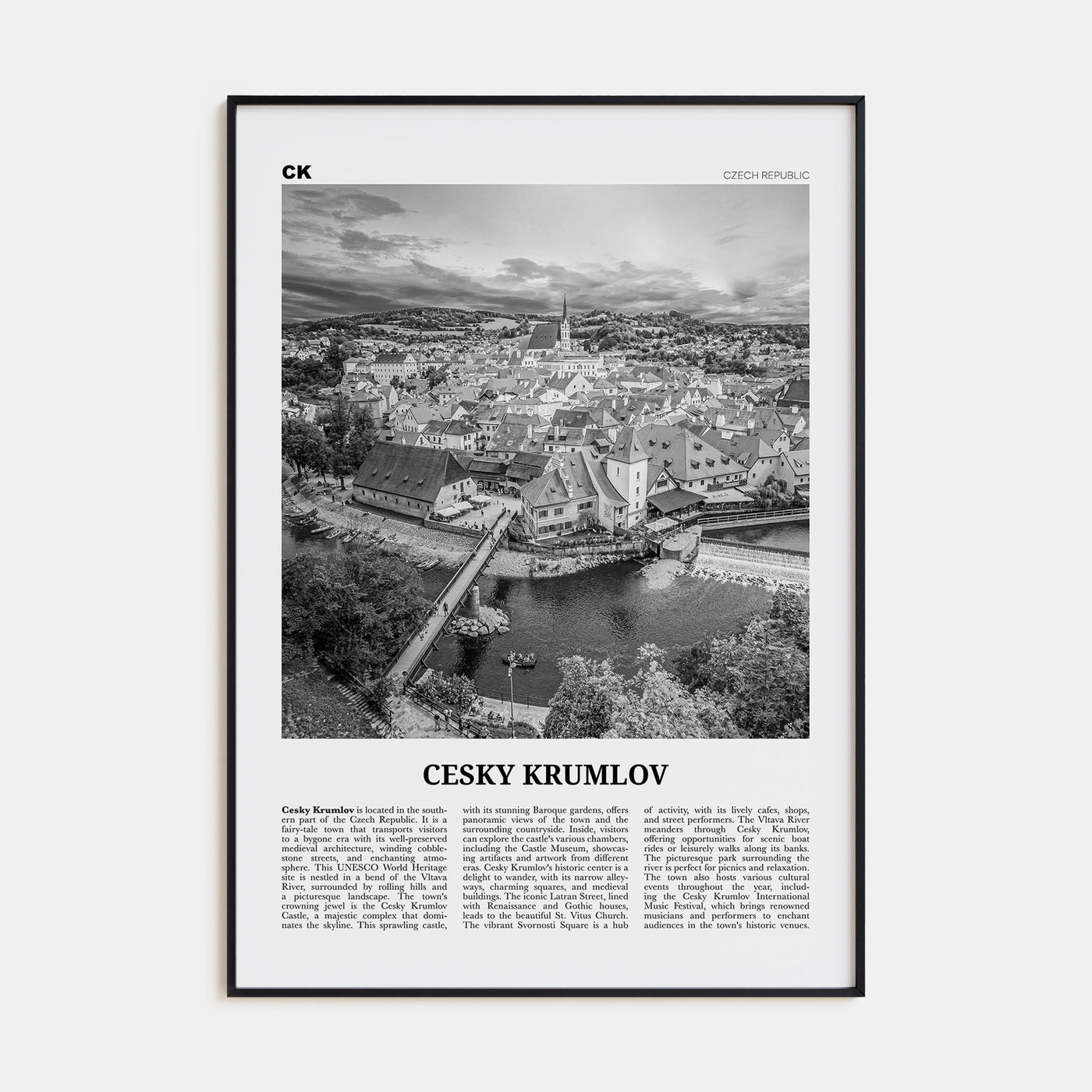 Cesky Krumlov Travel B&W Poster