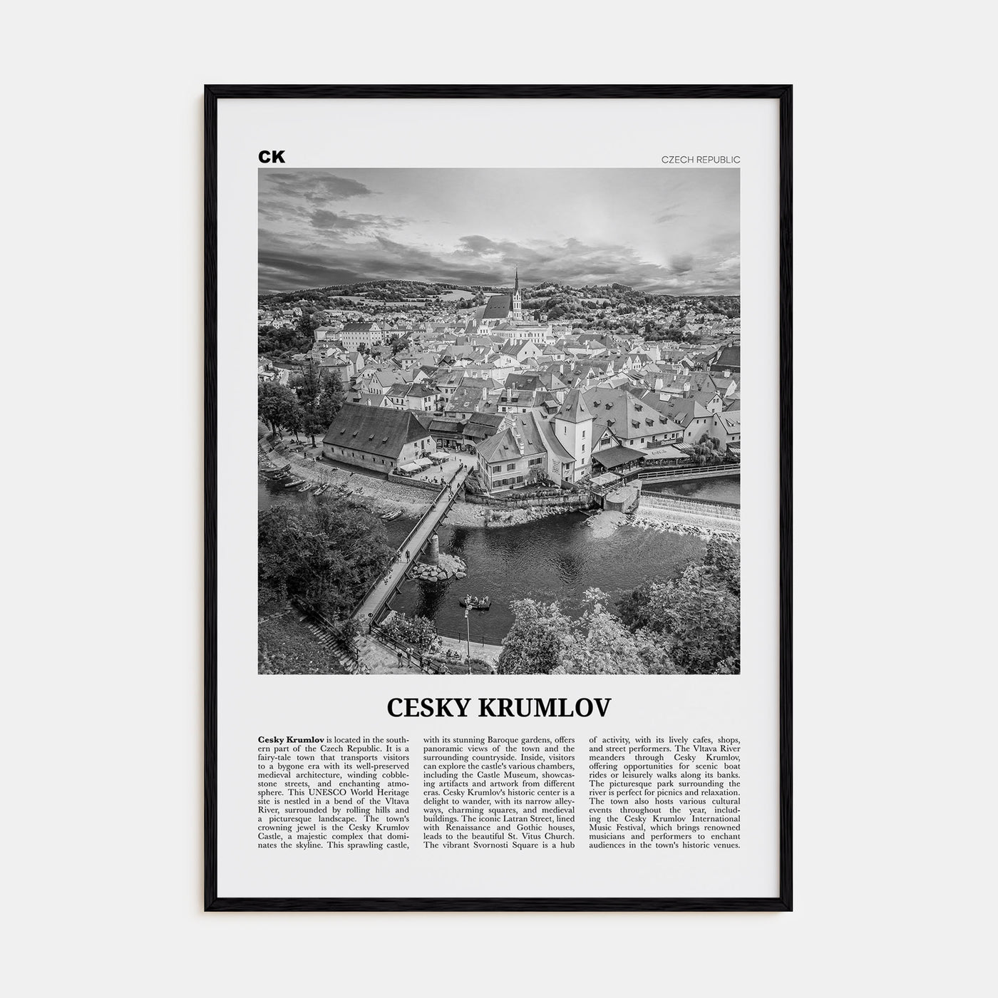 Cesky Krumlov Travel B&W Poster