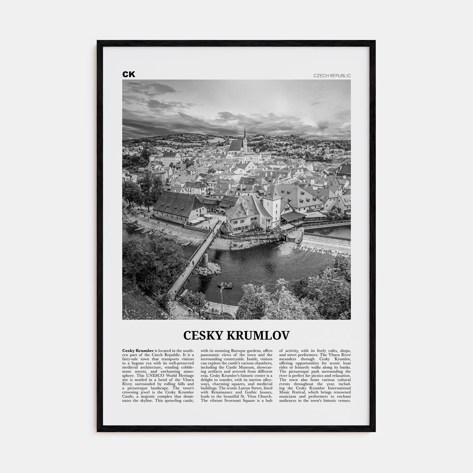 Cesky Krumlov Travel B&W Poster
