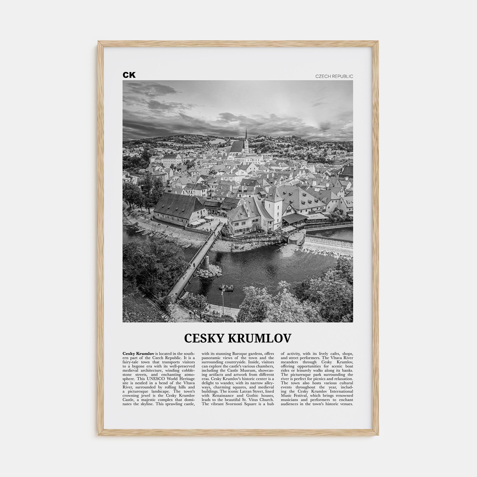 Cesky Krumlov Travel B&W Poster