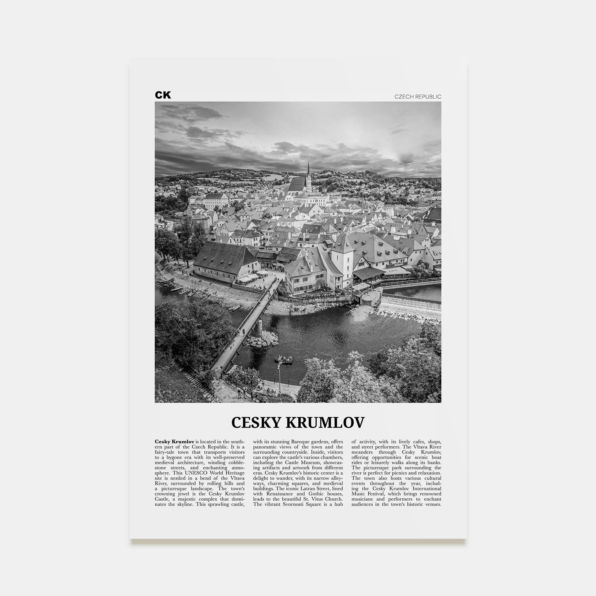 Cesky Krumlov Travel B&W Poster