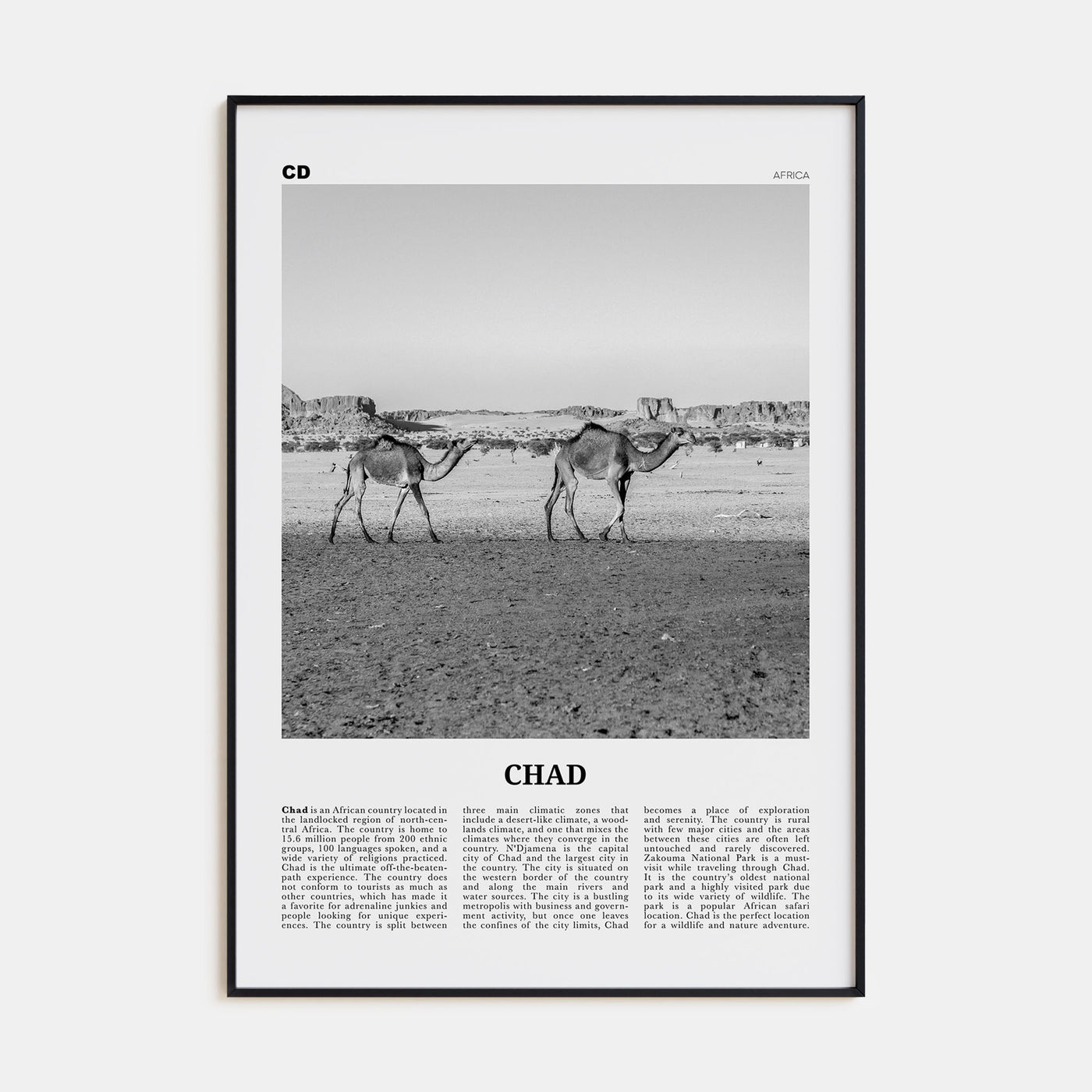 Chad Travel B&W Poster
