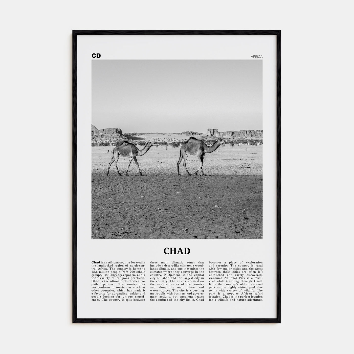 Chad Travel B&W Poster