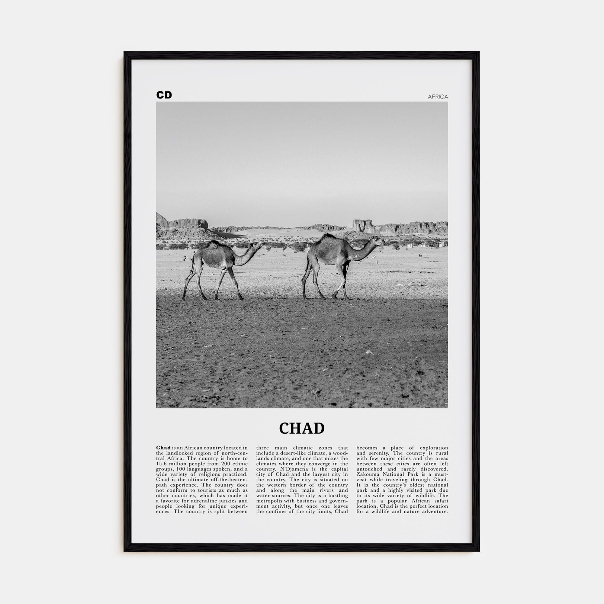 Chad Travel B&W Poster