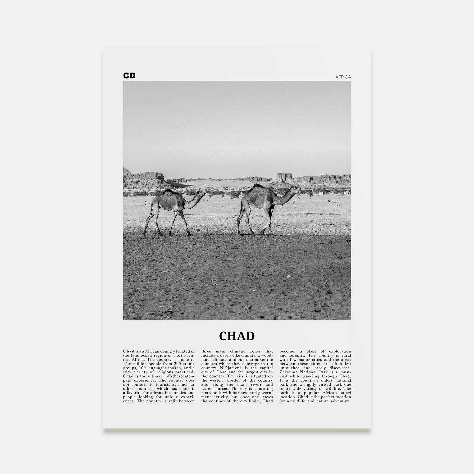Chad Travel B&W Poster