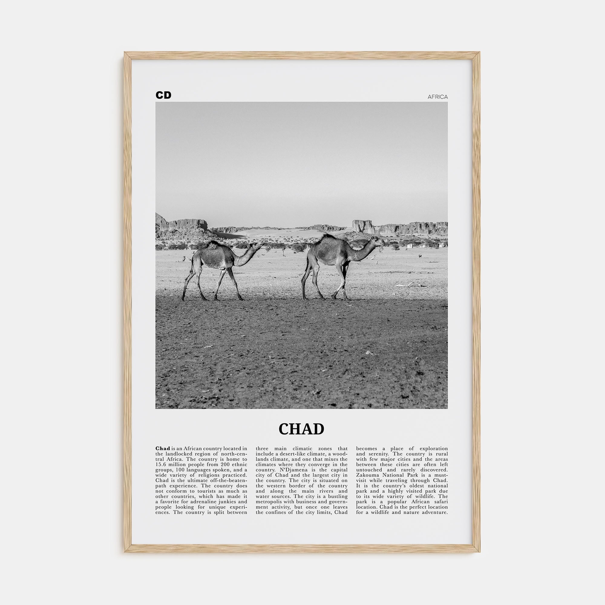 Chad Travel B&W Poster