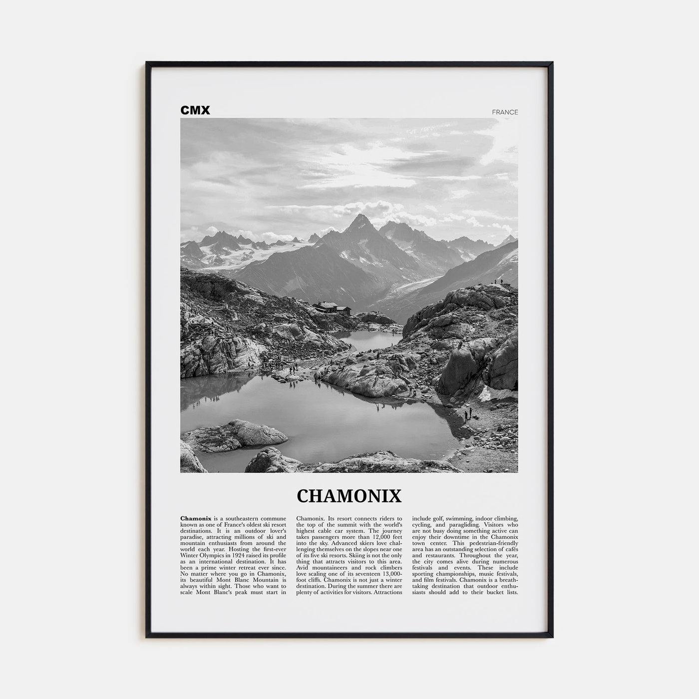 Chamonix Travel B&W Poster