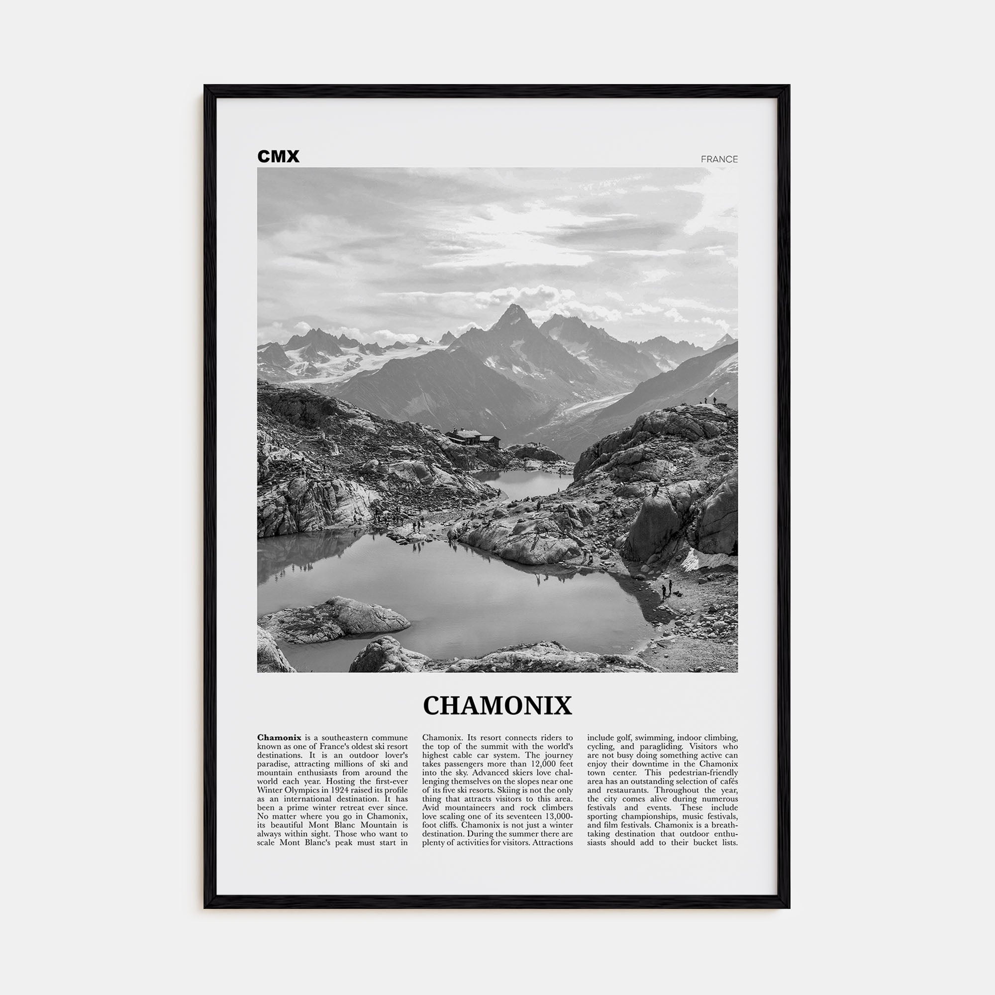 Chamonix Travel B&W Poster