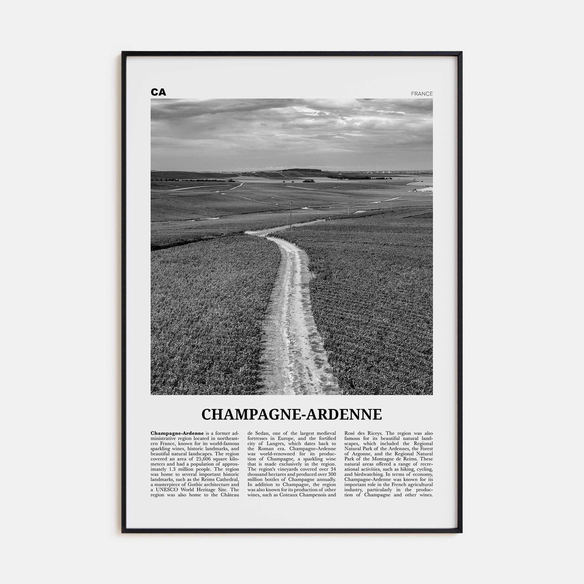 Champagne-Ardenne Travel B&W Poster