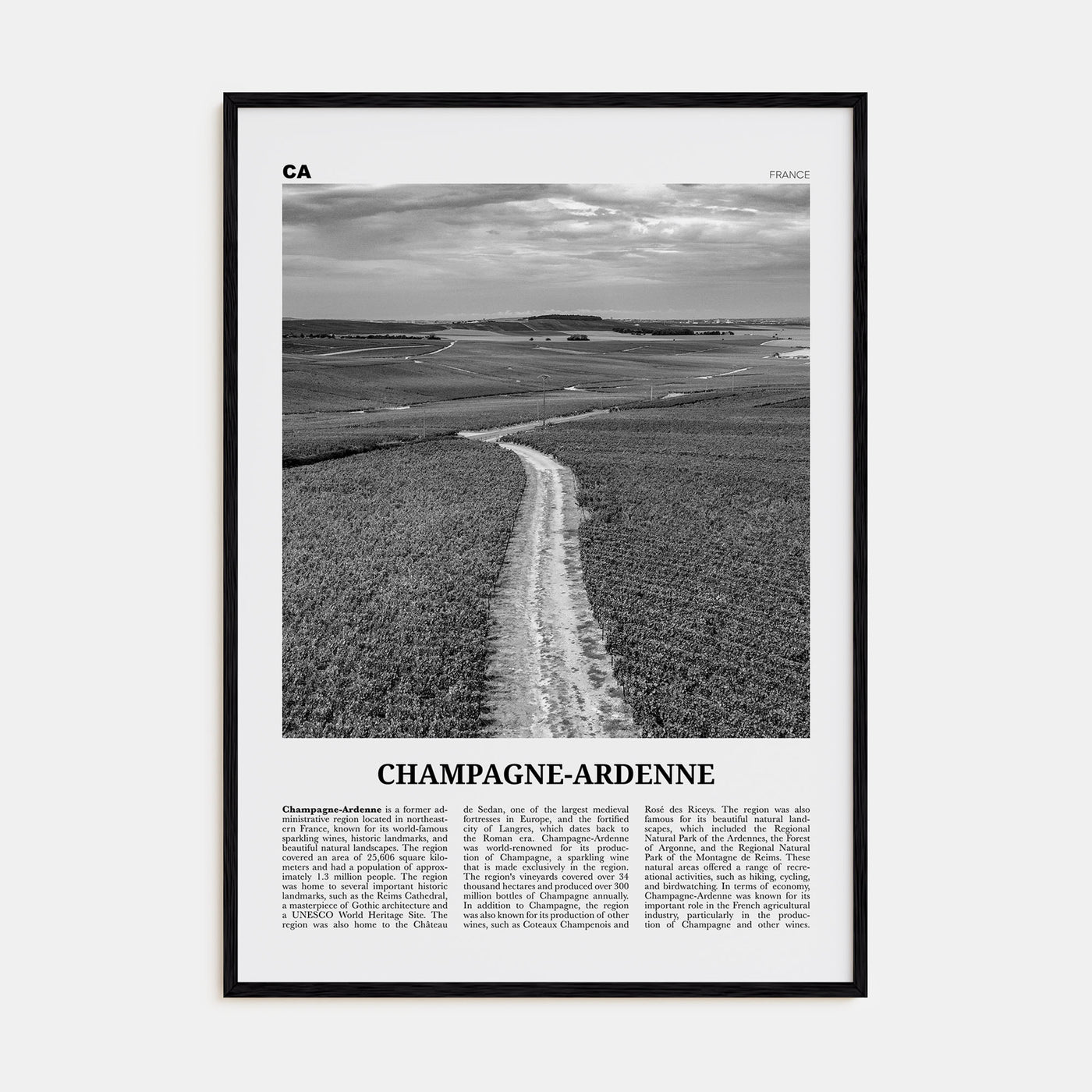 Champagne-Ardenne Travel B&W Poster