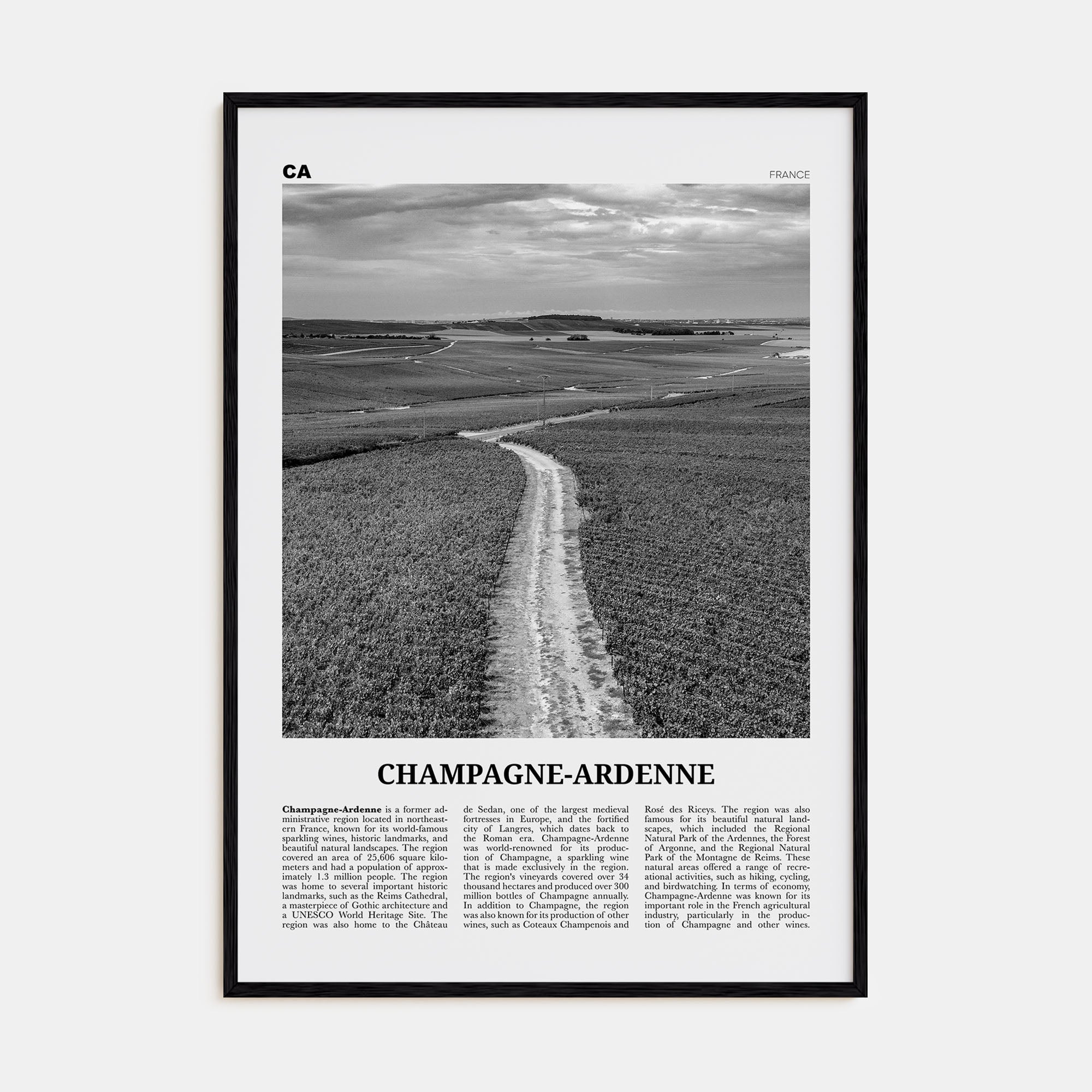 Champagne-Ardenne Travel B&W Poster