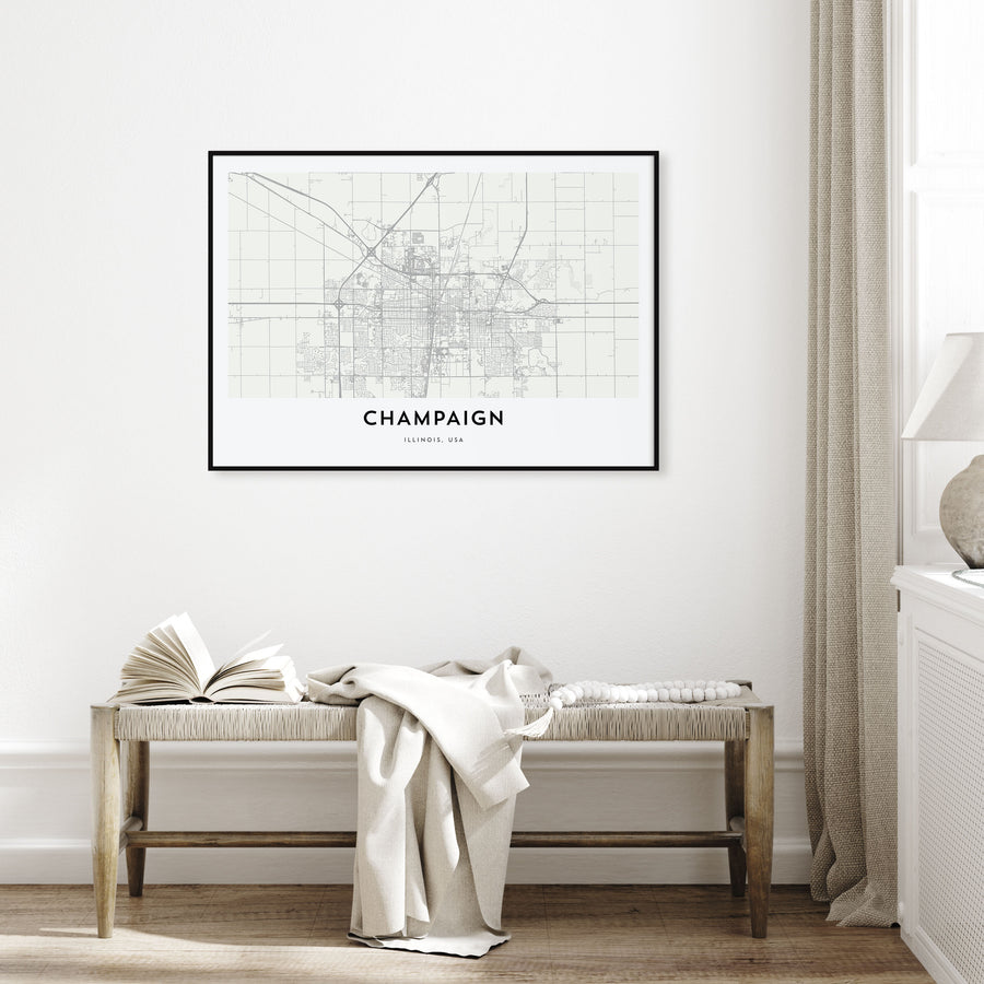 Champaign Map Landscape Poster