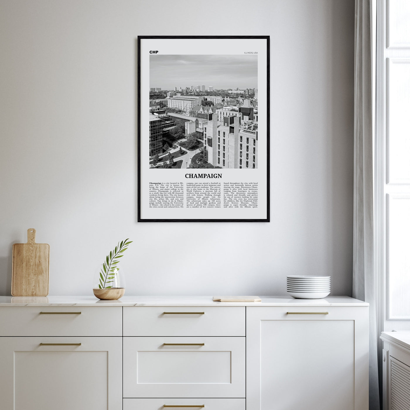 Champaign Travel B&W Poster