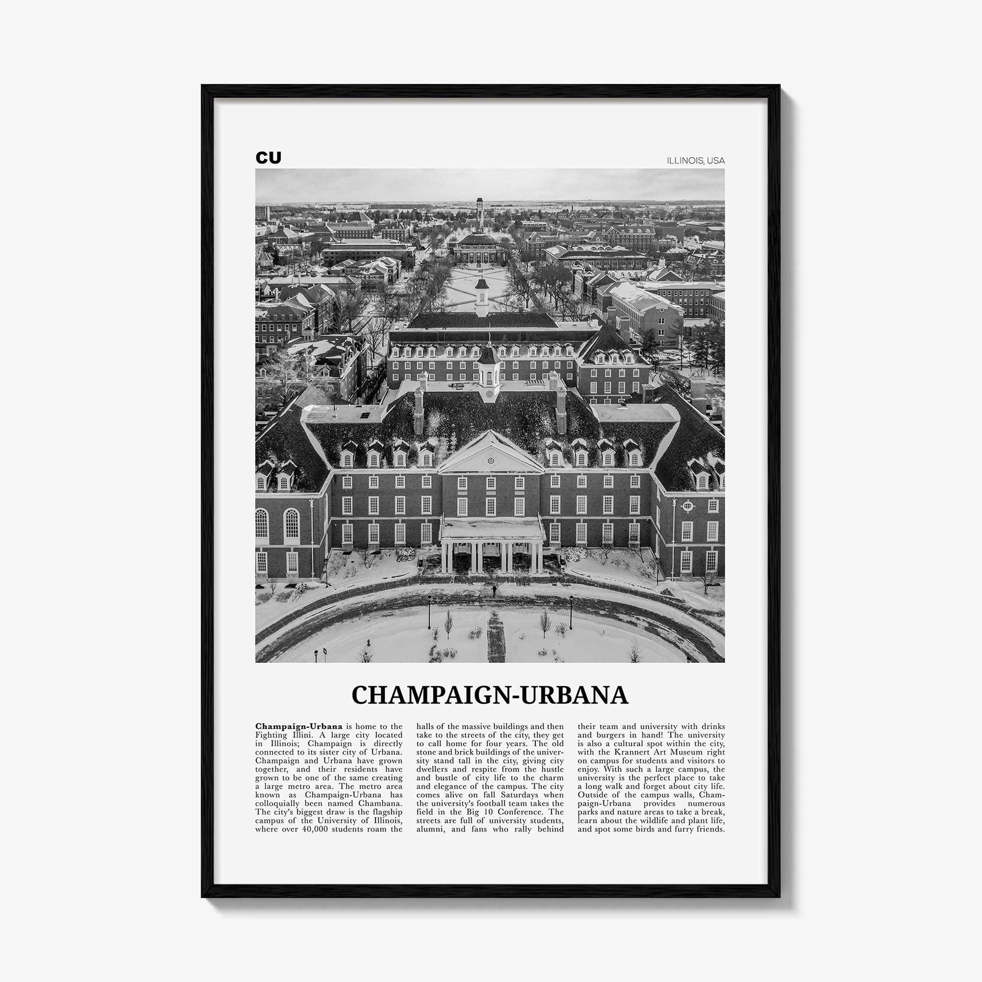 Champaign Urbana Print Black and White, Champaign-Urbana Wall Art, Champaign-Urbana Poster, Champaign-Urbana Photo, Champaign-Urbana Décor