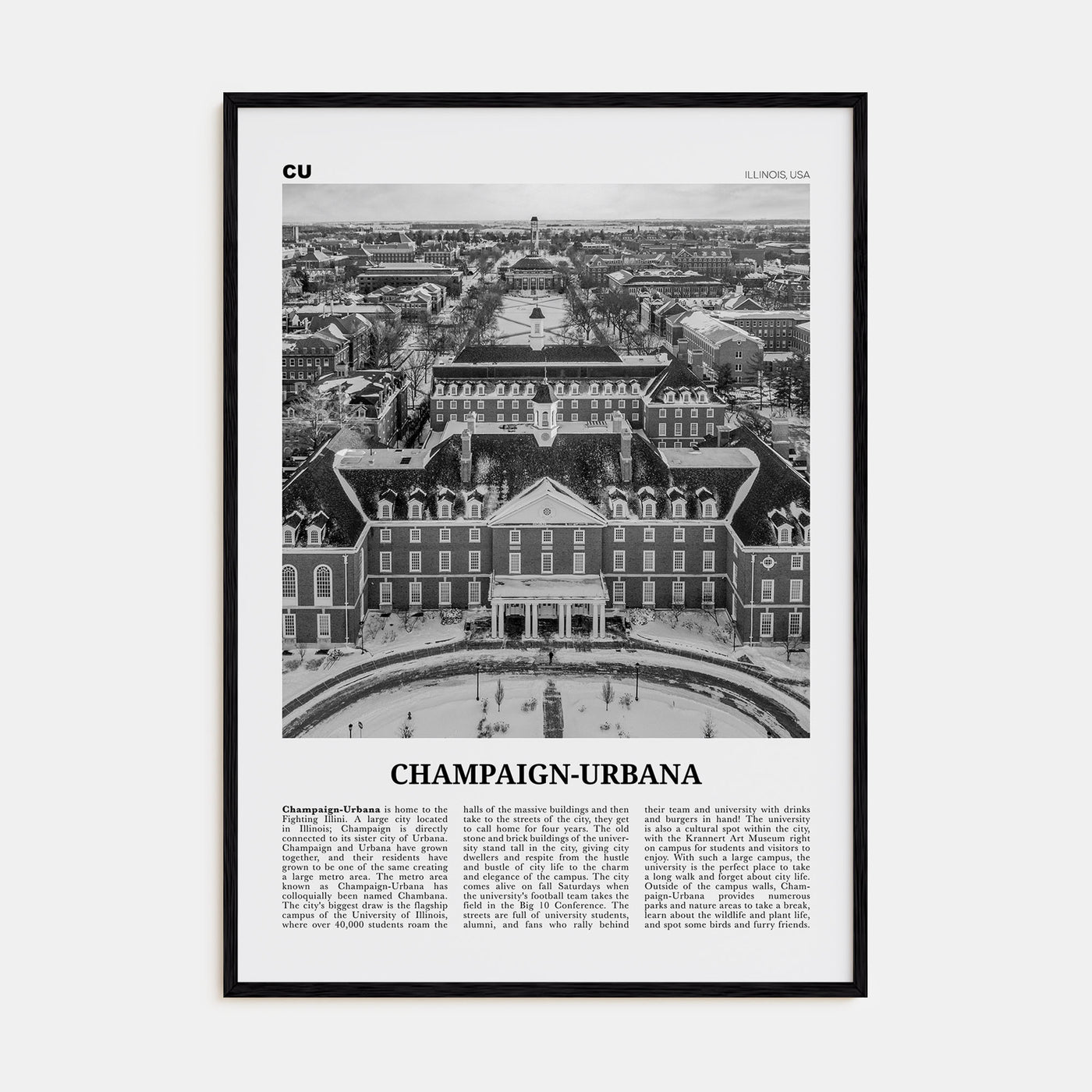 Champaign-Urbana Travel B&W Poster