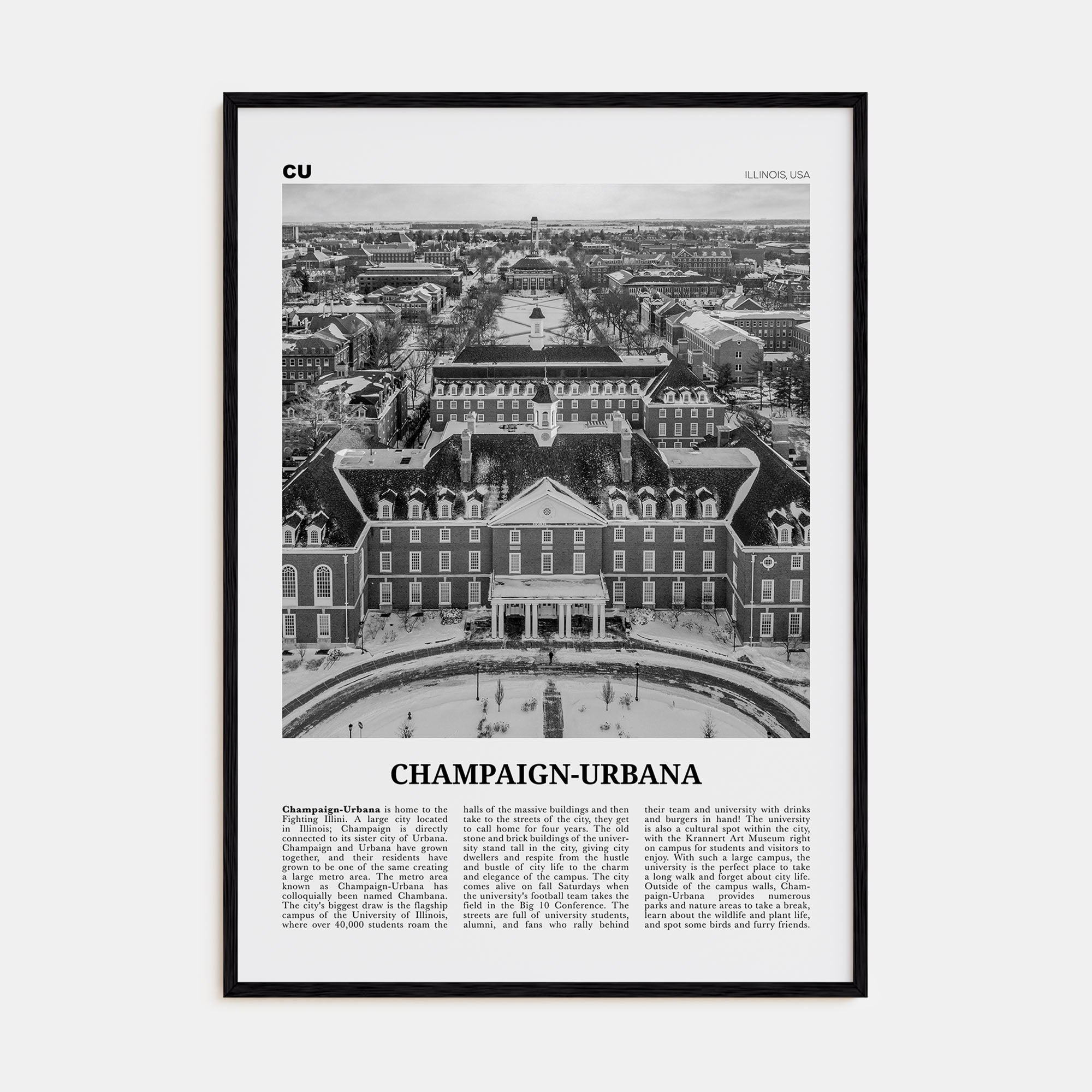 Champaign-Urbana Travel B&W Poster